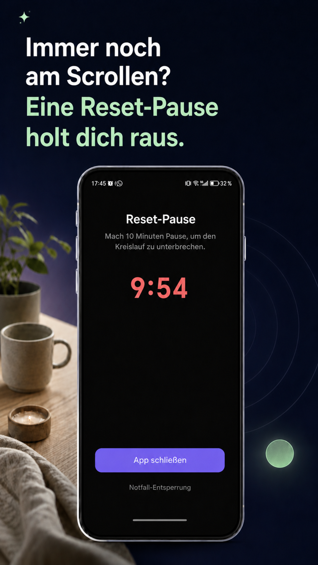 LoopCut Reset Break Bildschirm für eine zehnminütige Pause