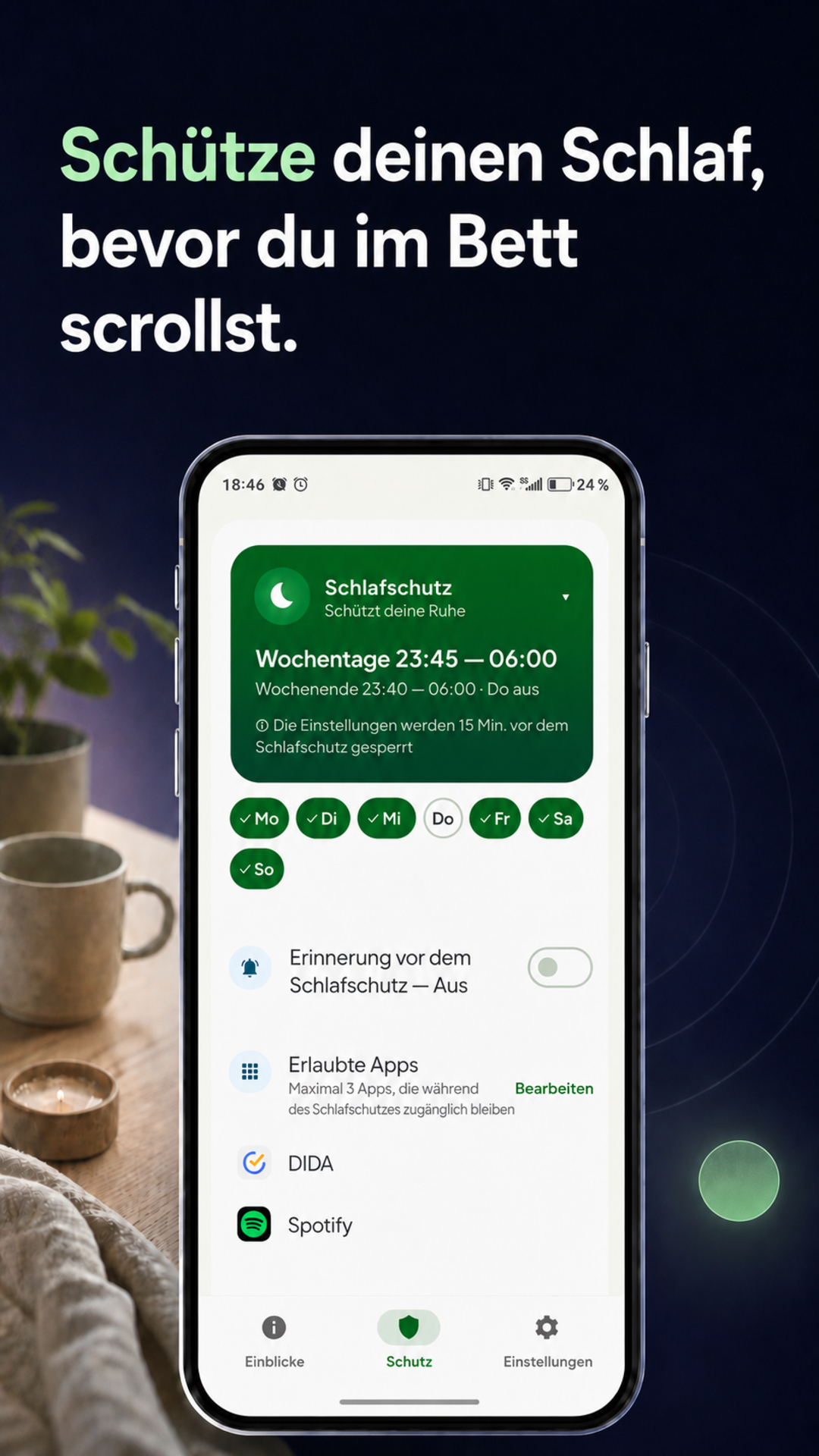 LoopCut Sleep Guard Einrichtung vor dem Scrollen zur Schlafenszeit