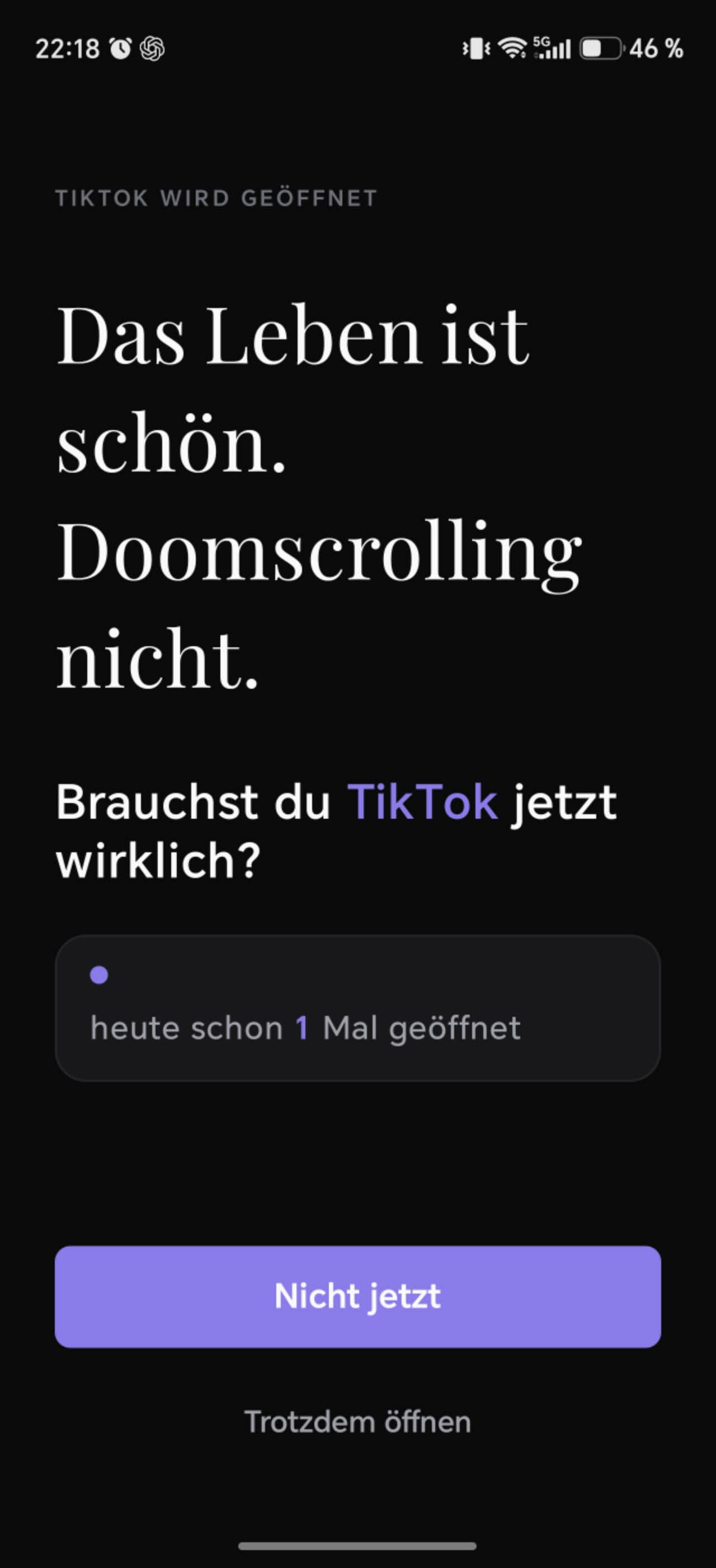 Deutsche LoopCut-Pause bevor TikTok geöffnet wird