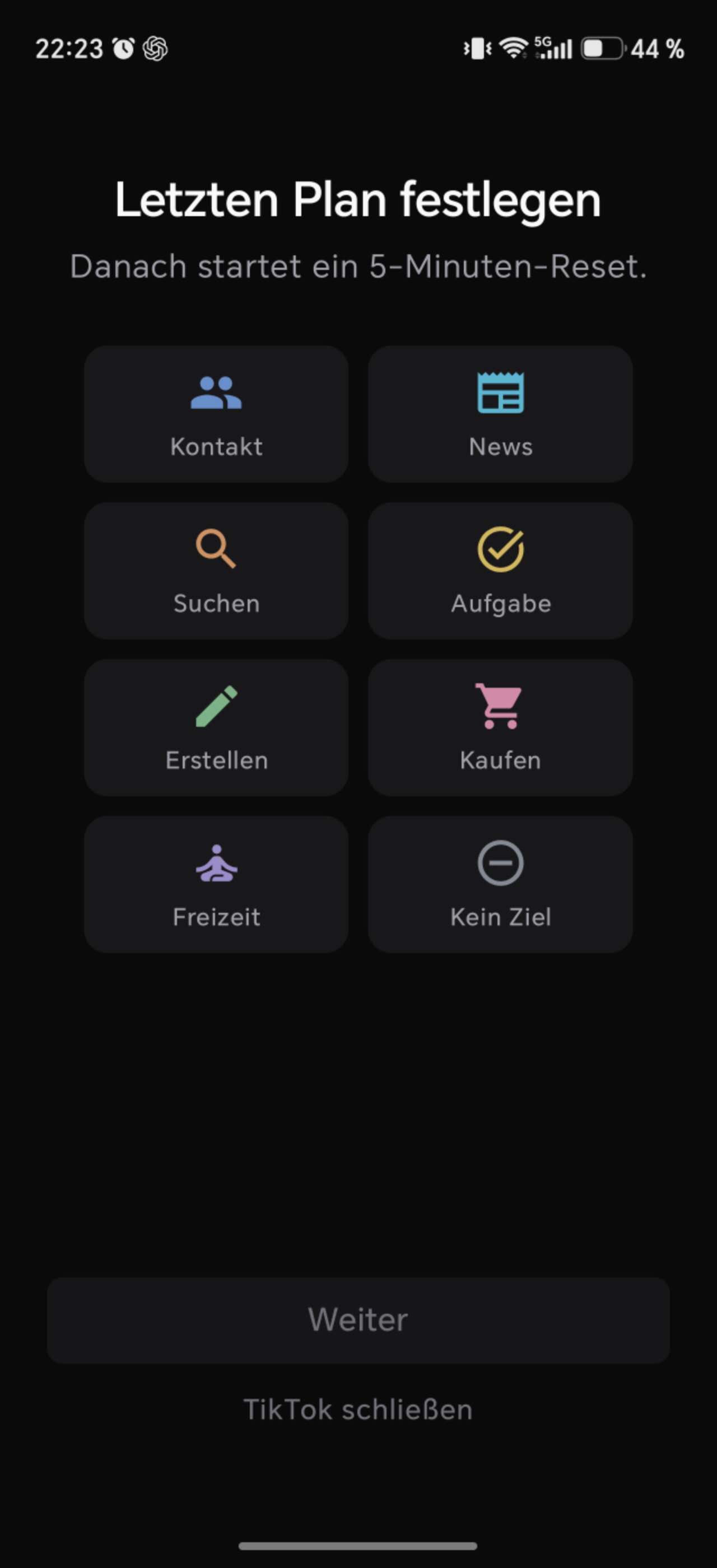 Deutsche LoopCut-Ansicht zum erneuten Festlegen eines konkreten Ziels