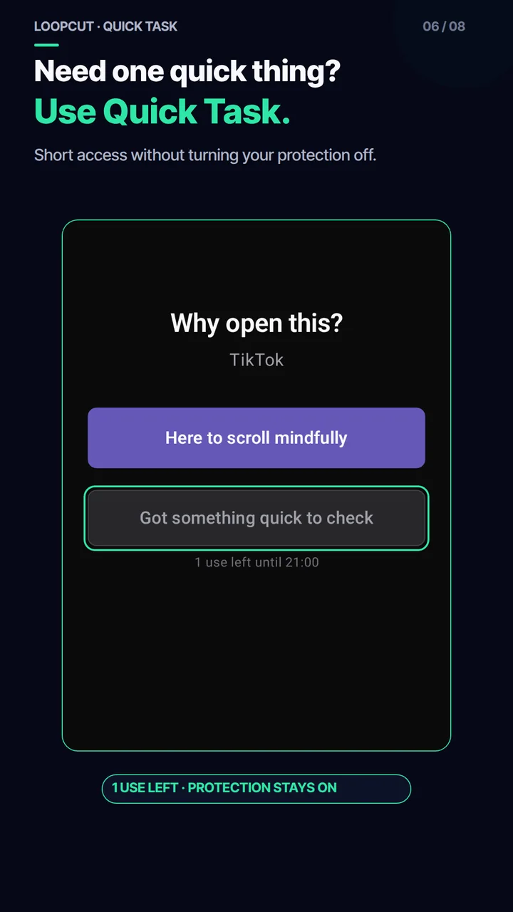LoopCut Quick Task for short, limited app access